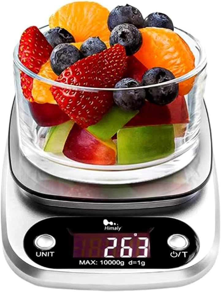 Digital Food Scale Multifunction Kitchen Electronic High Accuracy Scale with Large LCD Display Stainless Steel Surface Ultra Thin Weighing 0.1g to 10kg/0.1kg Silver ((459-35) 305 10G TO 10KG)