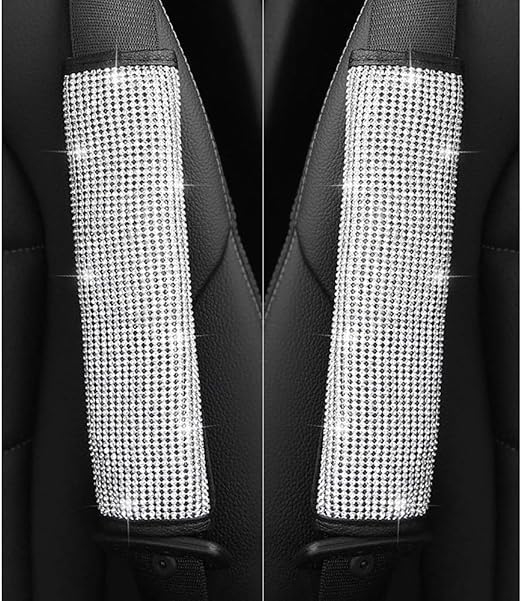 SACAR 2 Pack High Quality Universal Car Seat Belt Cover Bling Crystal Padded Bling Crystal Easy to Install Seat Belt Shoulder Pad