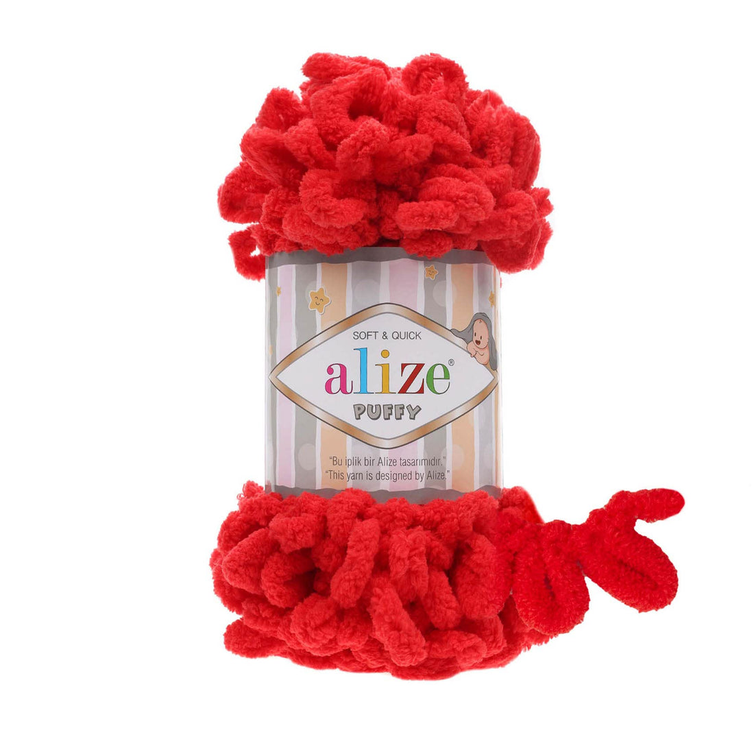 Alize Puffy 100 g Knitting Yarn, 100% Micropolyester, Loop Knitting Without Needles, Soft Baby Blanket (Red)