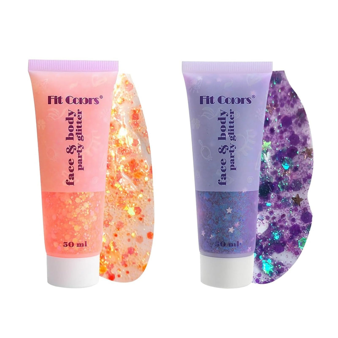 Jemey Glitter Gel, 2pcs Face Glitter, Sparkling Glitter Hairspray Festival Party DIY Art Accessories for Face, Body, Nail, Lip, Eye, Hair (Orange and Purple)