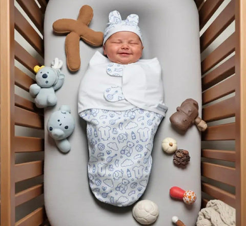 SwaddleNewborn Baby Swaddle 100% Cotton Sleep Better Reduce Crying_HAPPY_KIDDO_Multicolor (blue)