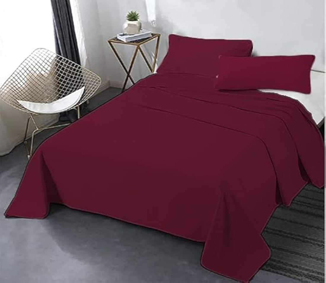 Snooze Microfiber Plain Bed Sheet Set 3 pcs (Maroon, 220 * 240 cm)