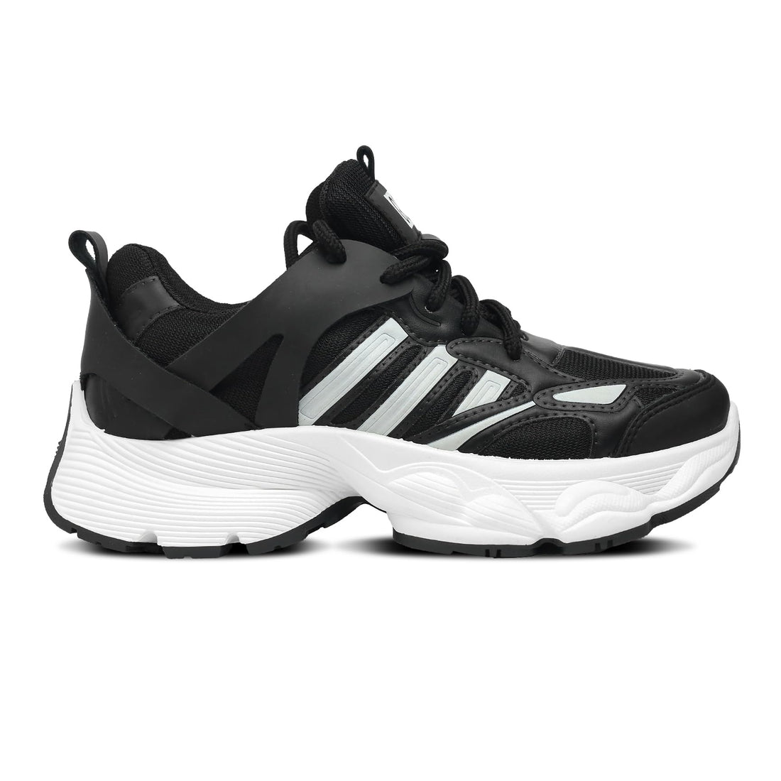 Women’s Chunky Sneakers – Breathable Mesh & Leather Running Shoes with Cushioned Sole – Black & White & Gray Fashion Athletic Trainers" MK-07