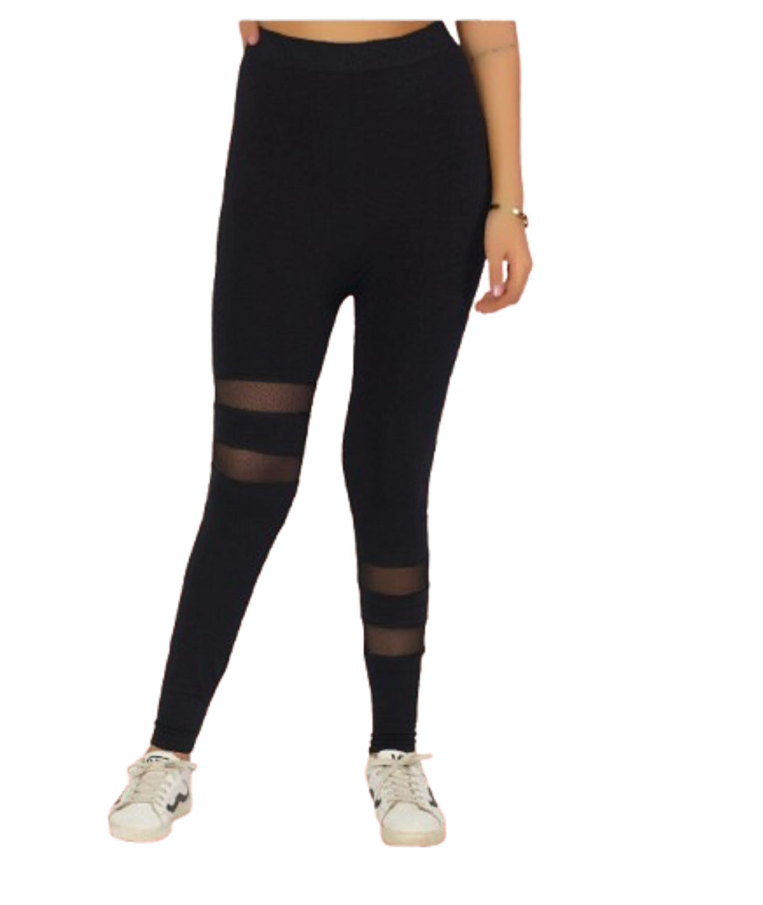 MEZA Women's Stretch Leggings, New Exclusive Sheer Chiffon Design, Wrinkle and Shrinkage Resistance, High Waist, Enhances Body Shape, Suitable for Daily Use