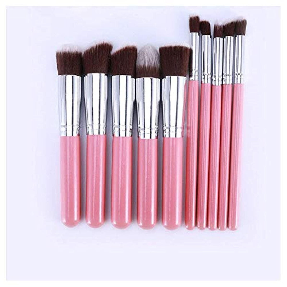 10 PCS Premium Makeup Brush Set Cosmetics Foundation Blending Blusher Eyeliner Eyeshadow Face Powder Brush Tool Kit Pink Silver