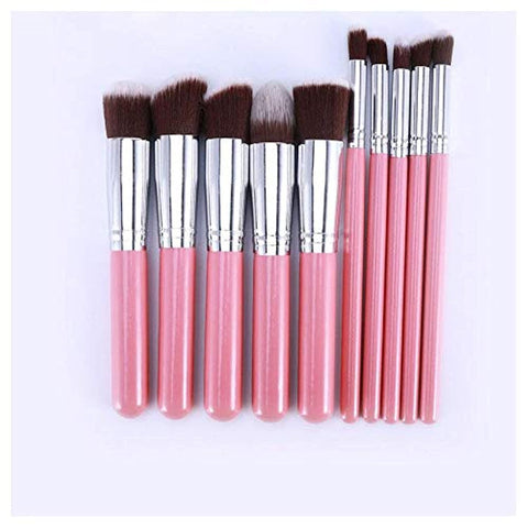 10 PCS Premium Makeup Brush Set Cosmetics Foundation Blending Blusher Eyeliner Eyeshadow Face Powder Brush Tool Kit Pink Silver