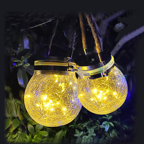 Hanging Solar Lights 2 Pack 30 LED ed Glass Ball Light Solar Powered Decorative Warm White Waterproof Outdoor Lanterns with Handle for Garden Yard Patio Lawn Decoration (Warm White)