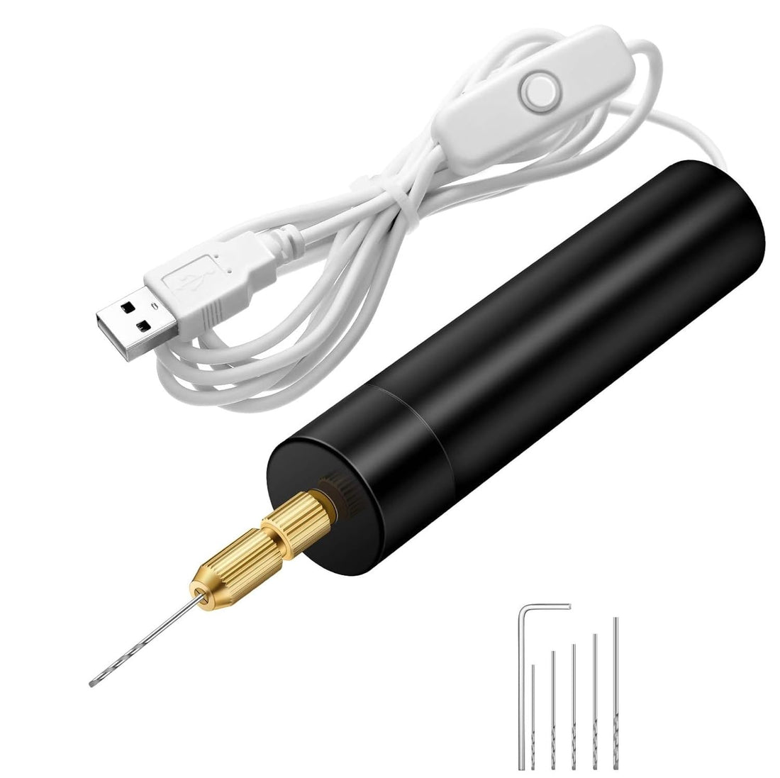 Portable Electric Drill Kit for Resin Molds and Jewelry Making, with 5pcs 0.8-1.2mm Precision Drill Bits and Wrench Perfect for Resin, Wood, Plastic, Clay, Fine Craft Projects