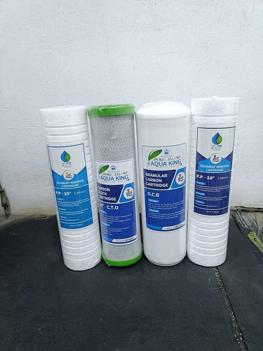 Aqua King Water Filter Cartridge Kit, Descaling Cartridges PP, Carbon Block and Carbon Granular, 10 Inch, 5 Micron, 4 Count