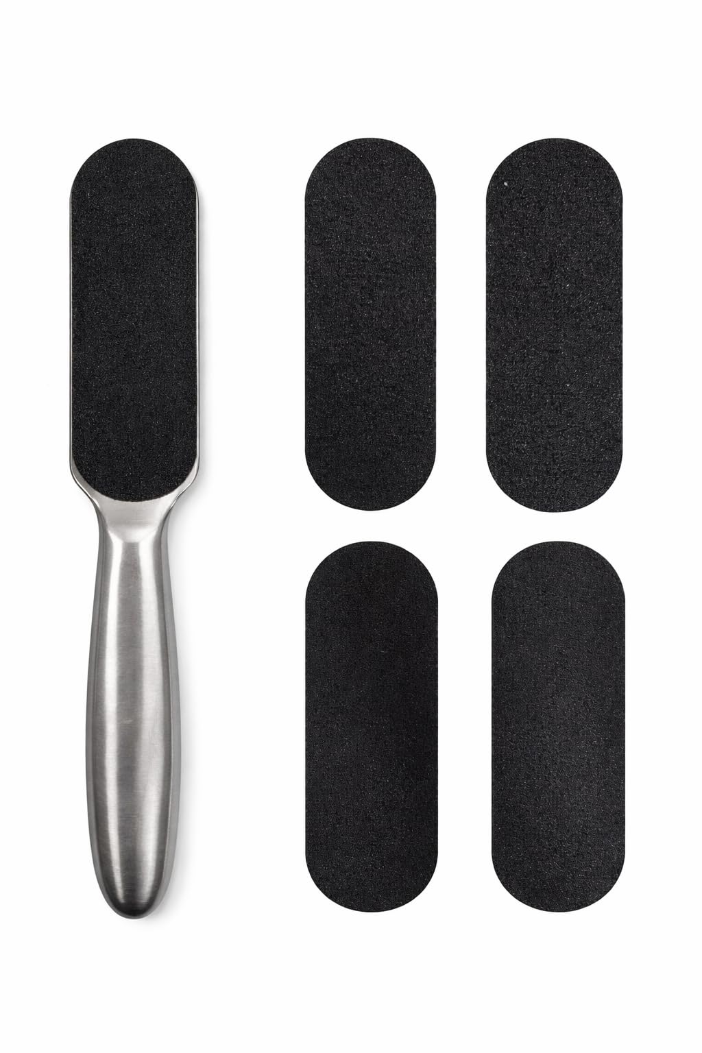Pedicure Foot File and Callus Remover for Hard Skin, Stainless Steel Foot Rasp with 4 Replacement Grit Pads, Double-Sided Feet Scrubber for Wet or Dry Use, Home and Salon Foot Care Tool