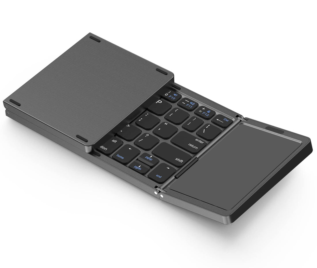 Foldable Bluetooth Keyboard, Tri- Foldable Portable Wireless Keyboard with Touchpad, USB-C Rechargeable for iOS, Android, Windows System Laptop Tablet Smartphone Device (Not Full Size)