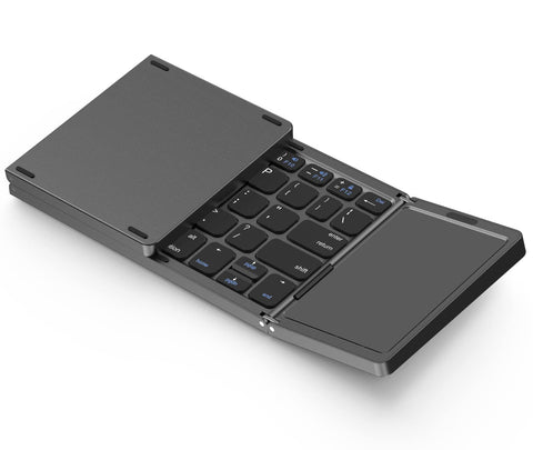 Foldable Bluetooth Keyboard, Tri- Foldable Portable Wireless Keyboard with Touchpad, USB-C Rechargeable for iOS, Android, Windows System Laptop Tablet Smartphone Device (Not Full Size)
