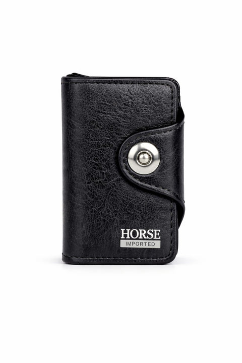 Horse Imperial Leather Card Wallet with Snap Button Closure (HORSE BLACK)