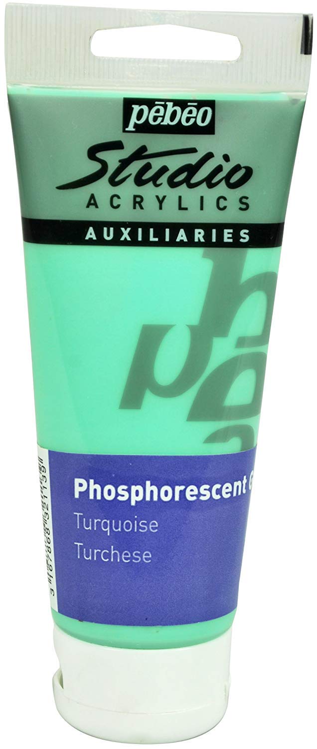 Pébéo - Studio Acrylics 100 ml Gel Glow in the Dark Turquoise Blue - Acrylic Binding Paint Glow in the Dark - Pebeo Acrylic Glow in the Dark Gel Paint - Turquoise Blue 100ml