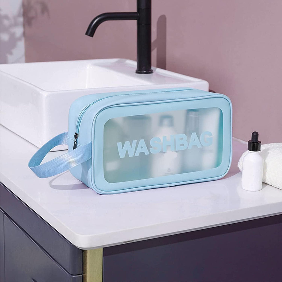 Nopatia Laundry Bag for Home and Travel, Toiletries for Brushes and Accessories Small Size 21 x 13 7 Sky Blue Nylon