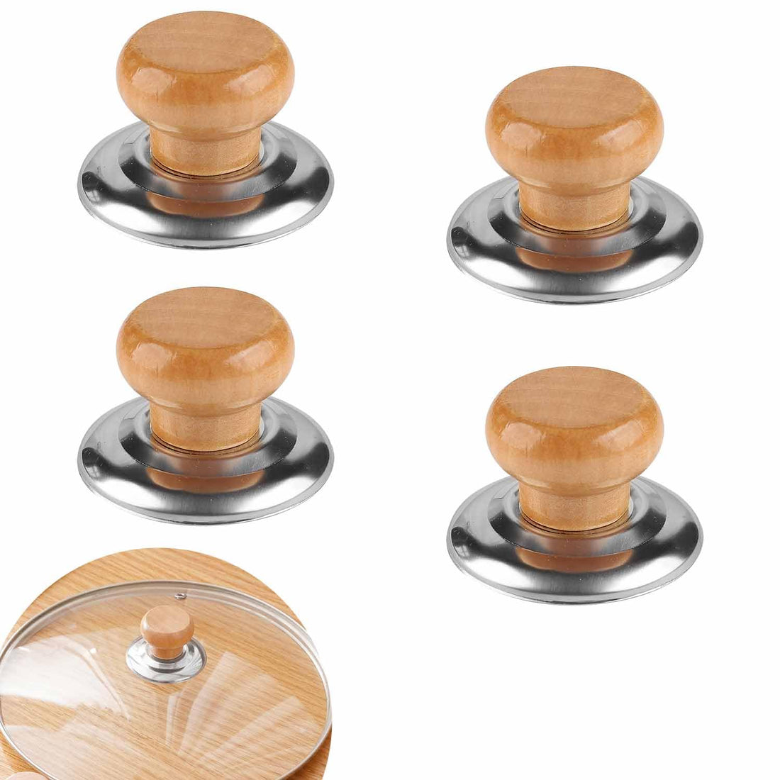 Auswalar 4 PCS Wooden Lid Knobs,Anti-Scalding Wood Round Kitchen Saucepan Lid Knobs,Cookware Replacement Handles for Frying Pans, Oil Pans, Kettles