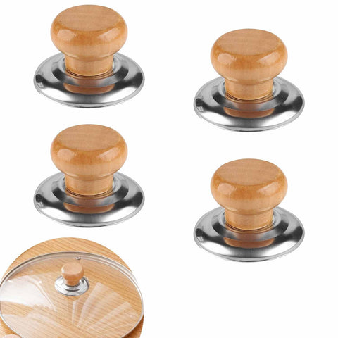 Auswalar 4 PCS Wooden Lid Knobs,Anti-Scalding Wood Round Kitchen Saucepan Lid Knobs,Cookware Replacement Handles for Frying Pans, Oil Pans, Kettles