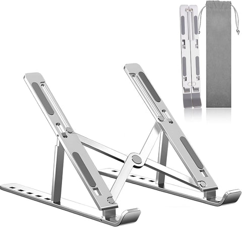 Laptop Stand Adjustable 6-Angle Ergonomic Aluminum Foldable Desktop Holder | Portable & Compatible with MacBook, HP, Dell, Lenovo, Tablets & All Notebooks for Comfortable Work