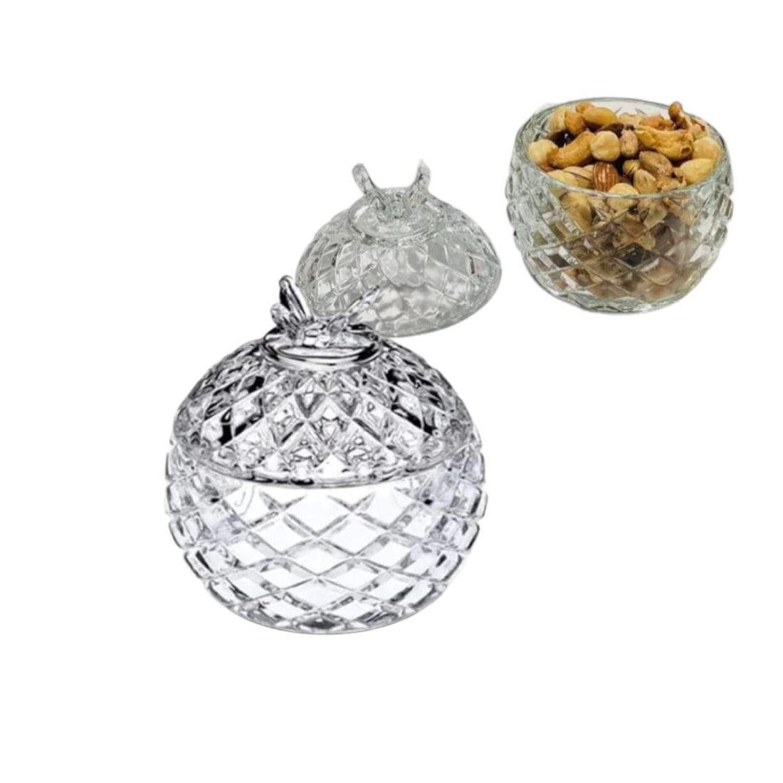 Volura Crystal Glass Pineapple Candy Bowl, Decorative Storage Container with Lid, Diamond Pattern, Nut Bowl, Dried Fruits, Elegant Home Decor