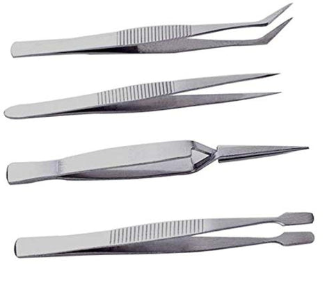 4Pcs/Set Precision Tweezers Stainless Steel Thick Electronics Forceps Eyebrow Tweezers Anti-Skid Makeup Repair