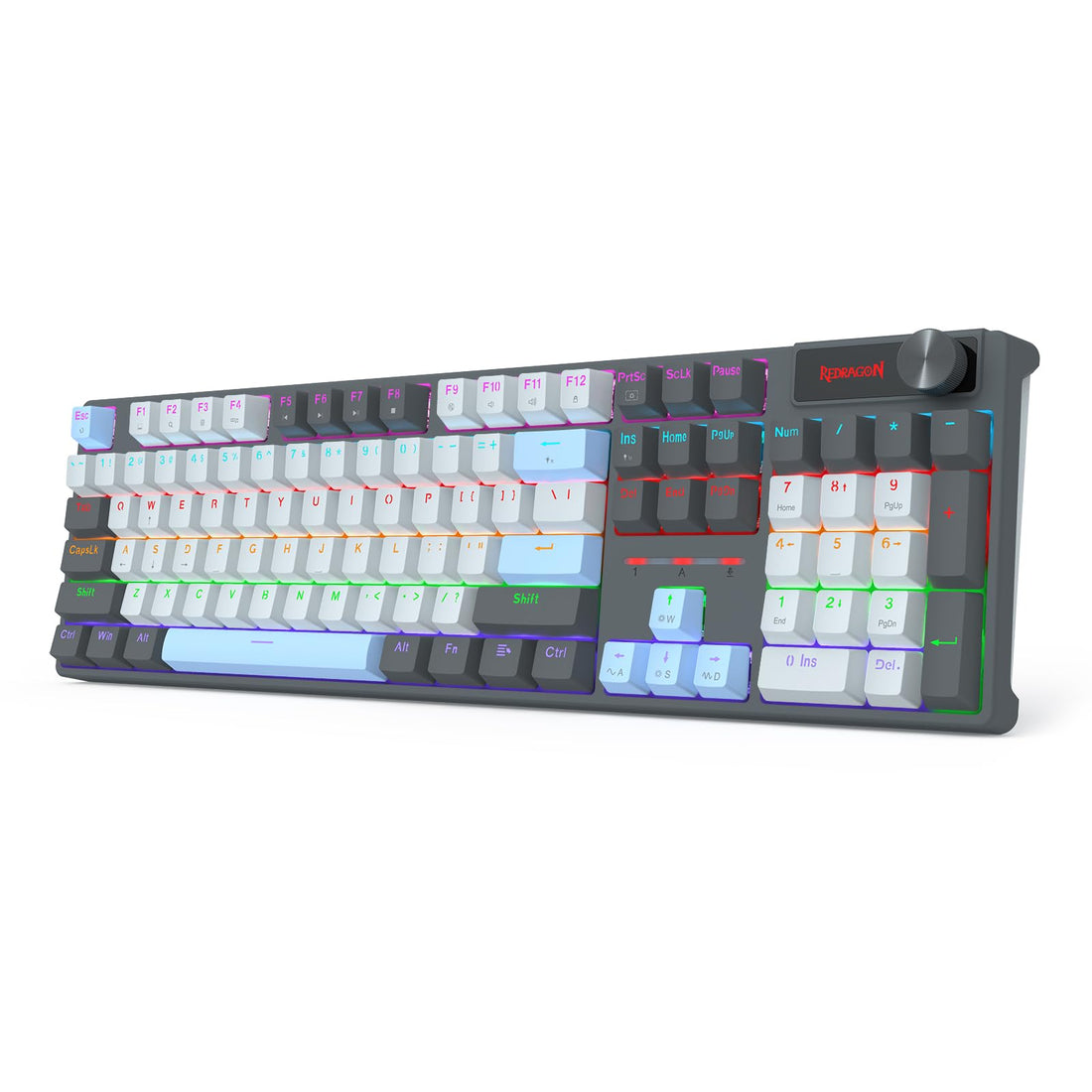 Redragon K718 Wired 104 Key Gaming Keyboard, Mechanical Keyboard, Rainbow Backlight, Dedicated Button Control, Sound Absorbing Foams, Hot Swap, Red Switch