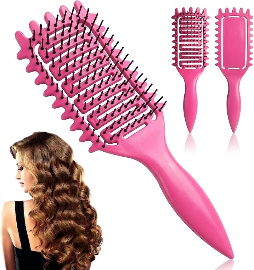 Vented Hair Brush for Curly Hair, Curl Defining Brush, Curl Define Styling Brush, Defined Curls Detangling and Styling Hairbrush for Women to Reduce Pulling and Curl Separation 1pc -multicolor