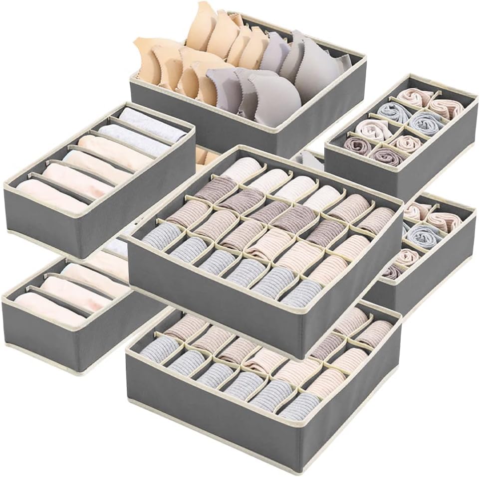 Circle M Closet Organizer Set 8-Pack Foldable Storage Boxes Grey Wardrobe