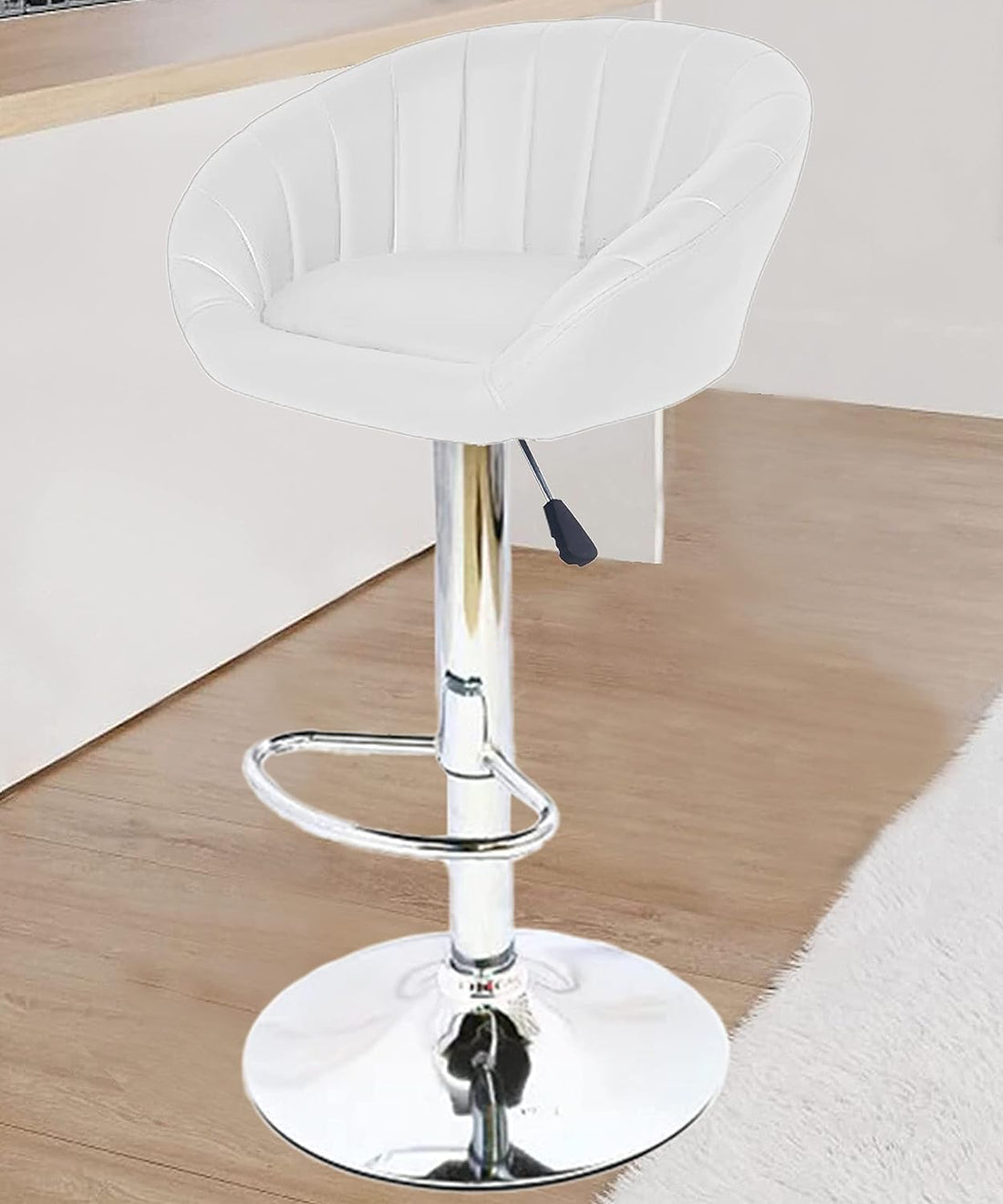 Redefine® Bleez Modern Hexa PU Leather Adjustable Swivel Bar Stools with Back, Set of 1, Suitable for Kitchen, Cafeteria, Dining,Pubs, Office,Shops in (White)