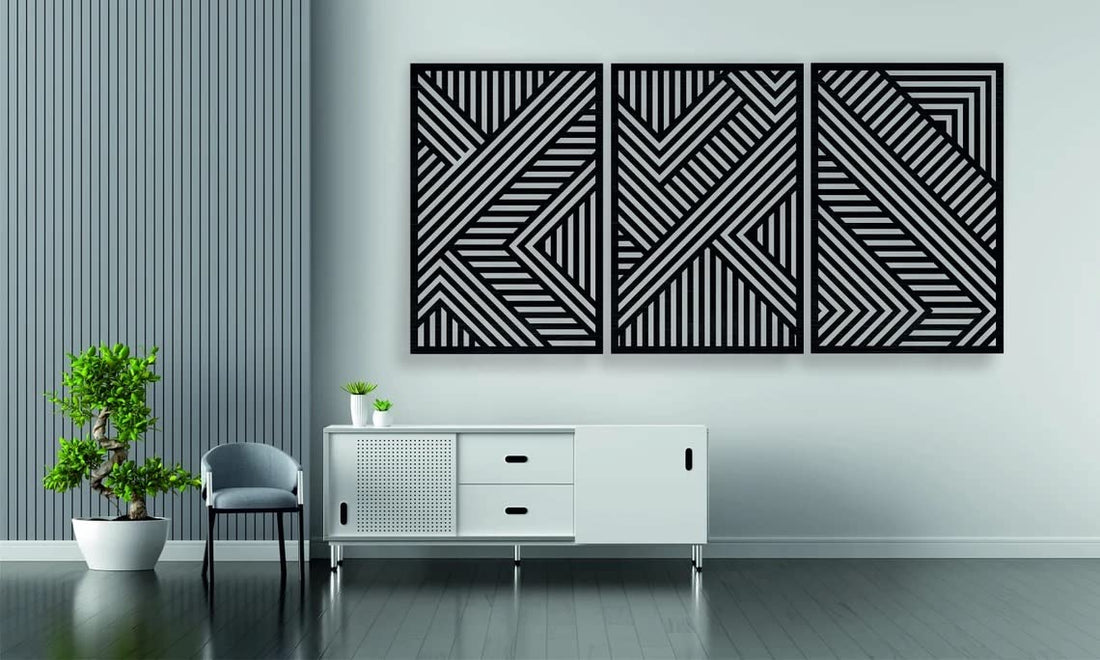 Home Gallery Geometric wood wall art - set of 3 modern panel each 80x50