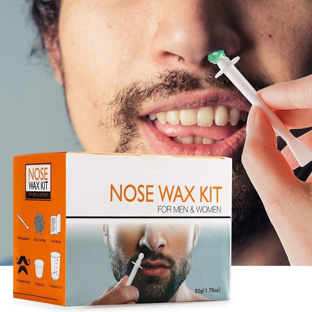 Nose Wax Kit for Men and Women, 50g Wax, Nose Hair Removal Waxing Kit, Safe Quick Hair Removal Waxing for Nose & Ear, 20 Applicators, 8 Mustache Stickers, 10 Little Cups for Removing Nose Eyebrow Hair