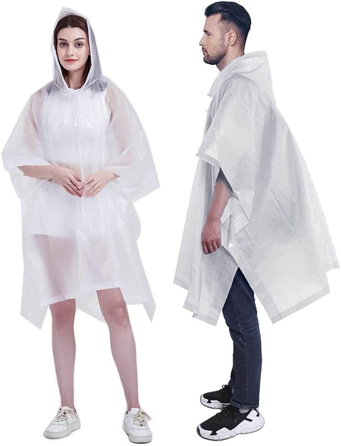 Raincoat Rain Poncho for Adults, EVA Rain Poncho for Women and Men Reusable Raincoat Jacket Packable Raincoat for Family Fishing/Travel/Emergency/no PVC with Hood and Elastic Sleeveng