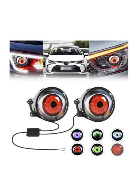 Dynamic Devil Eyes LED Car Headlight, 2 Pieces, Red Light, 12V, Adjustable Blinking Demon Eyes with Color Lenses