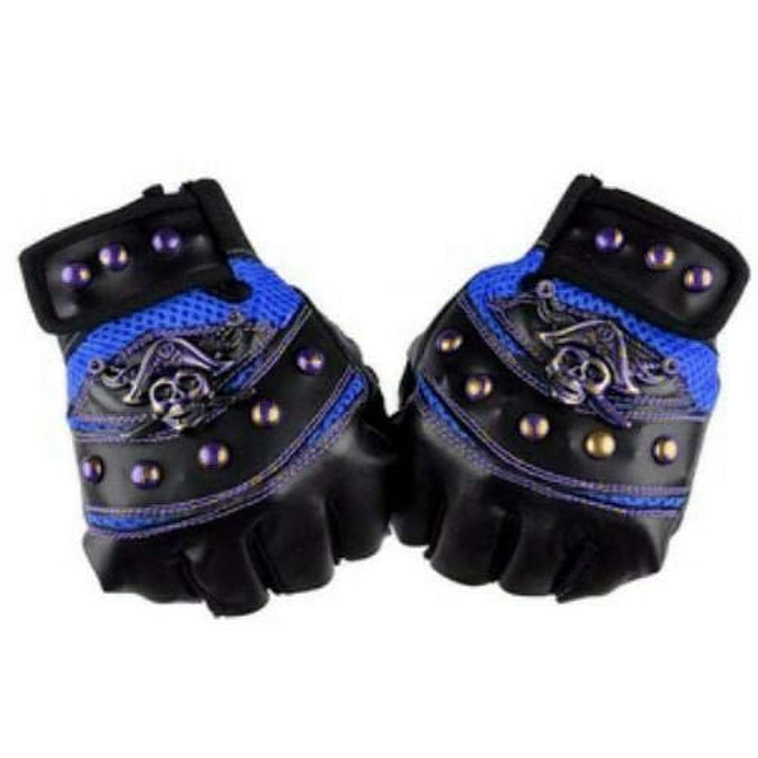 Half Fingers Pirate Leather Gloves For Gym And Motorcycle - Black
