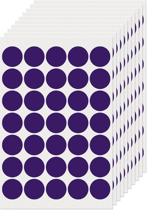 350 Pcs 1 Inch Round Black Round Labels Colorful Vinyl Waterproof Self-Adhesive Removable Name Tags for Home Office Business (Purple)