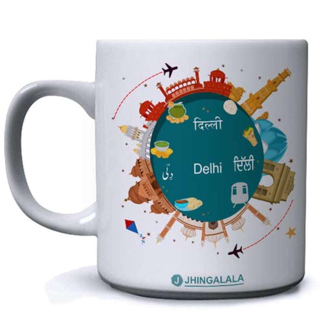 Jhingalala Indian Monuments Printed Ceramic Coffee Mug White - 11 Oz Mug Gift for Friend (JC10226)