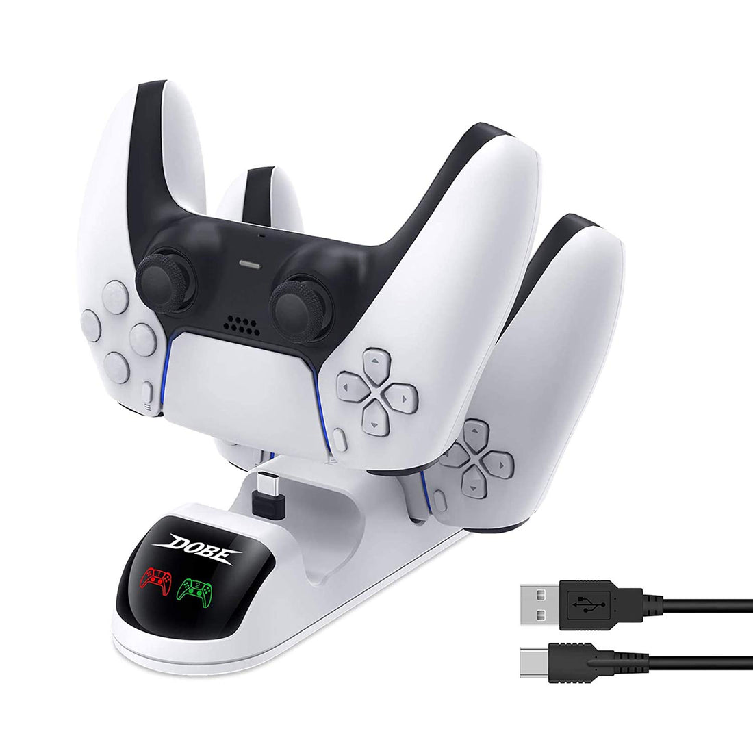 PS5 DualSense Controller Charger, Dual USB Type-C Controller Charging Station Dock for Playstation 5 with LED Indicator and USB Charging Cable