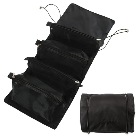 Acecharming Hanging Roll-Up Makeup Bag,4-in-1 Foldable Toiletry Bag for Travel, Removable Storage Bags, Travel Cosmetic Organizer Bag for Women/Men (Black)