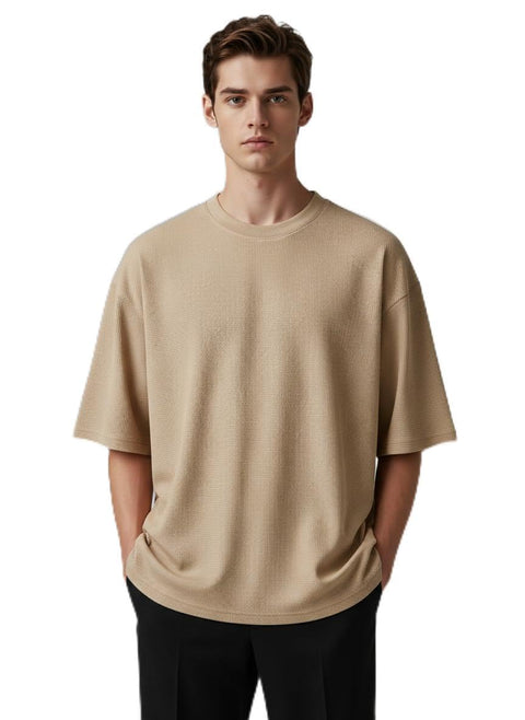 Oversize Men's Ribbed Crew Neck Loose Fit T-Shirt
