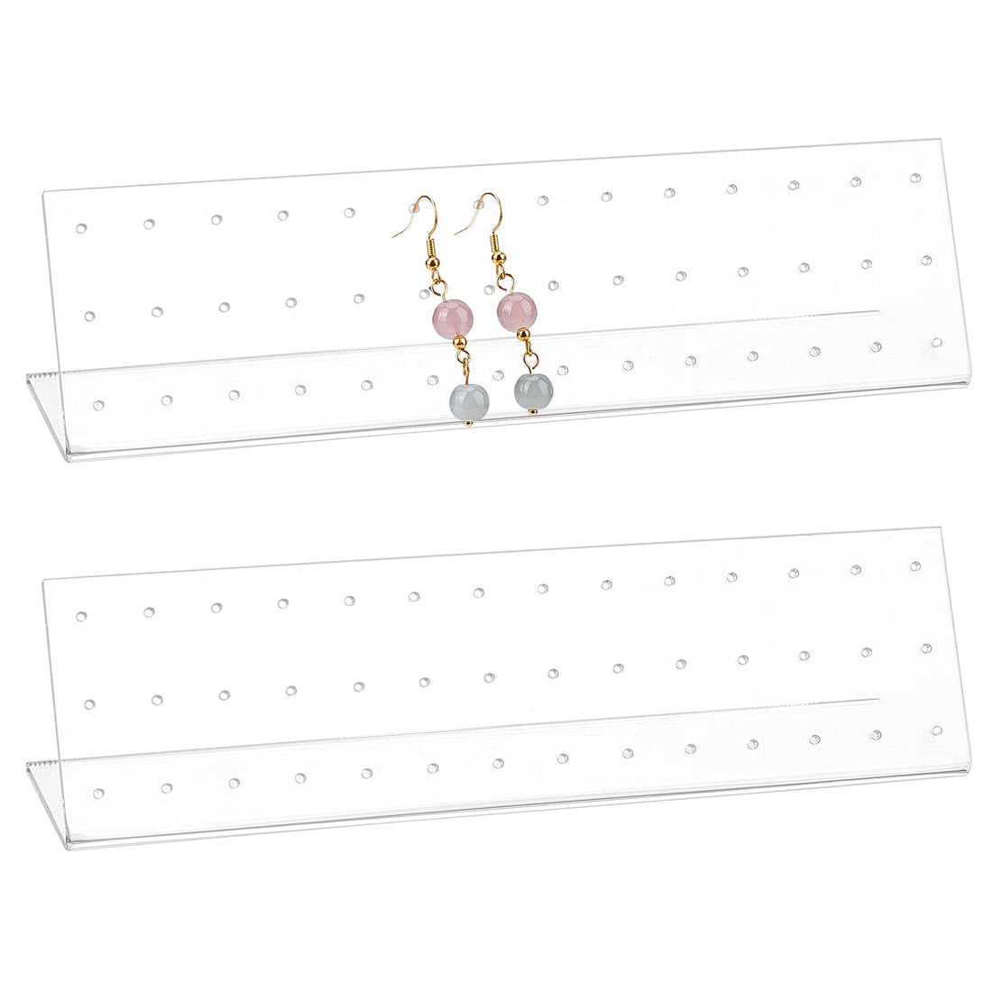 NBEADS 2 Pcs L-Shaped Earring Display Stand, 42 Holes Jewelry Organizer Stands Earring Clip on Holders for Retail Show Personal Use Shooting Props, L.W.H: 7.1x2x1.85