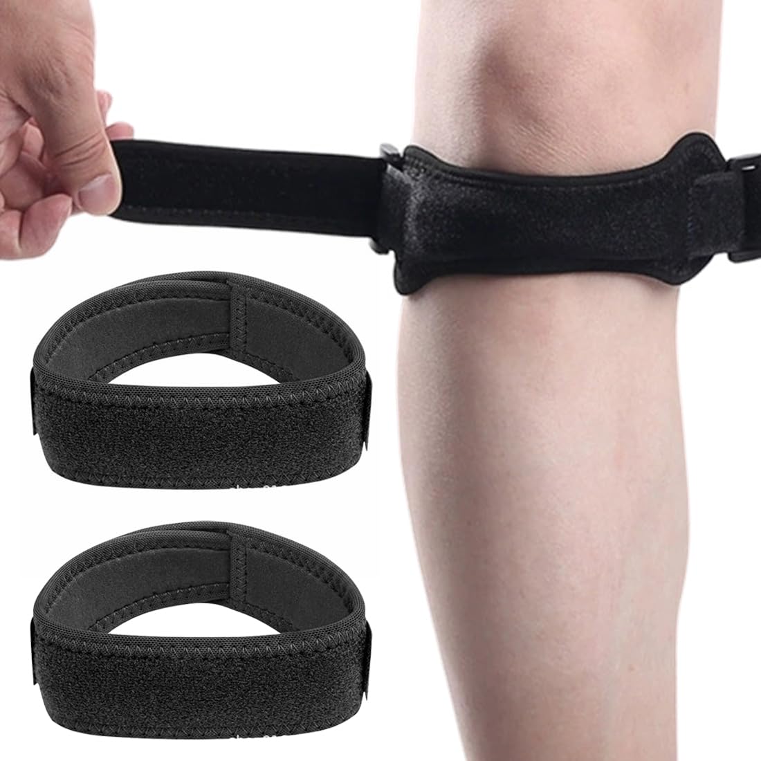 Patella Tendon Knee Strap, 1 Pair Knee Pain Relief Support Brace, Knee Support Brace for Women Men, for Hiking, Soccer, Basketball, Baseball, Running, Tennis, Black, One Size