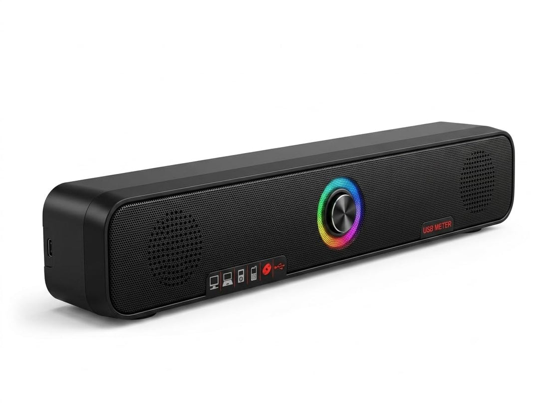 Wired Sound Bar for PC and TV, Black, RGB Colorful Light, Built-in Speaker