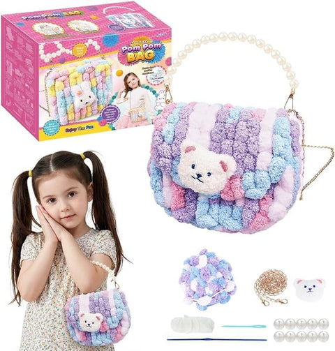 DIY Embroidery Sling Bag for Girls, Fashion Cute DIY Hand Bag for Girls Shoulder Stylish Latest Gifts Kids Age 3+ Purse Cross Body Woman, Making Kit with Yarn, Metal Chain & Other Decoration