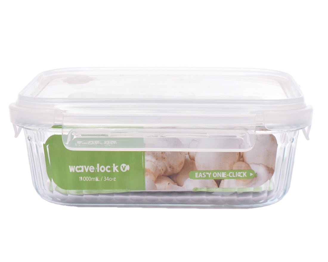 Neoflam Wavelock Borosilicate Glass Food Storage – Microwave Safe, Lightweight, Compact Design, 1L Rectangular