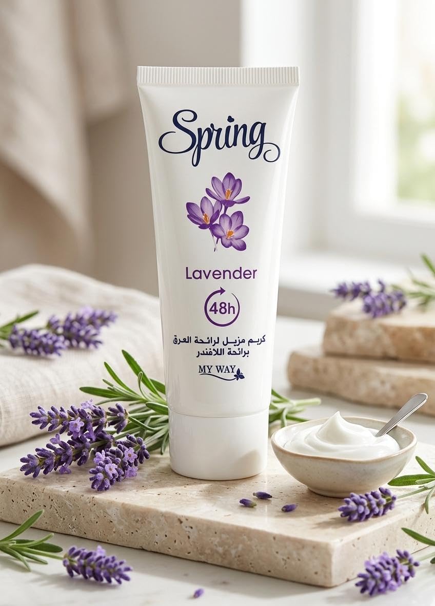 Spring Deodorant Cream for Unisex, 4 in 1 Formula, 48H Protection, Signature Scents, Lightening & Reducing Hair Growth (40, Lavender)