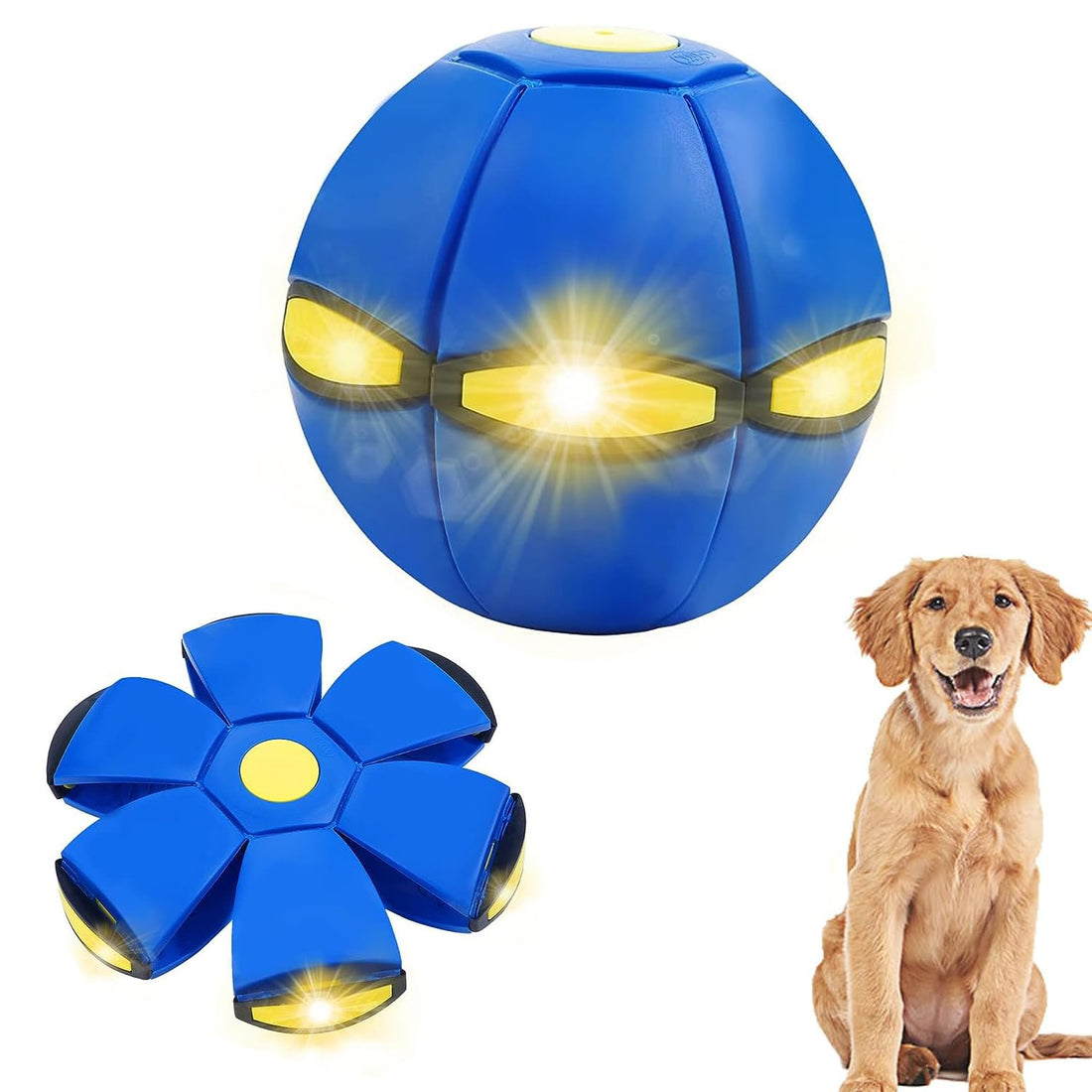 Dog Toys Ball with Lights, Interactive Dog Toys Pet Toy Flying Saucer Ball, Footall Flying Saucer Ball Dog Toy, Best Gifts for Small Dogs (3 Lights, Blue Football)