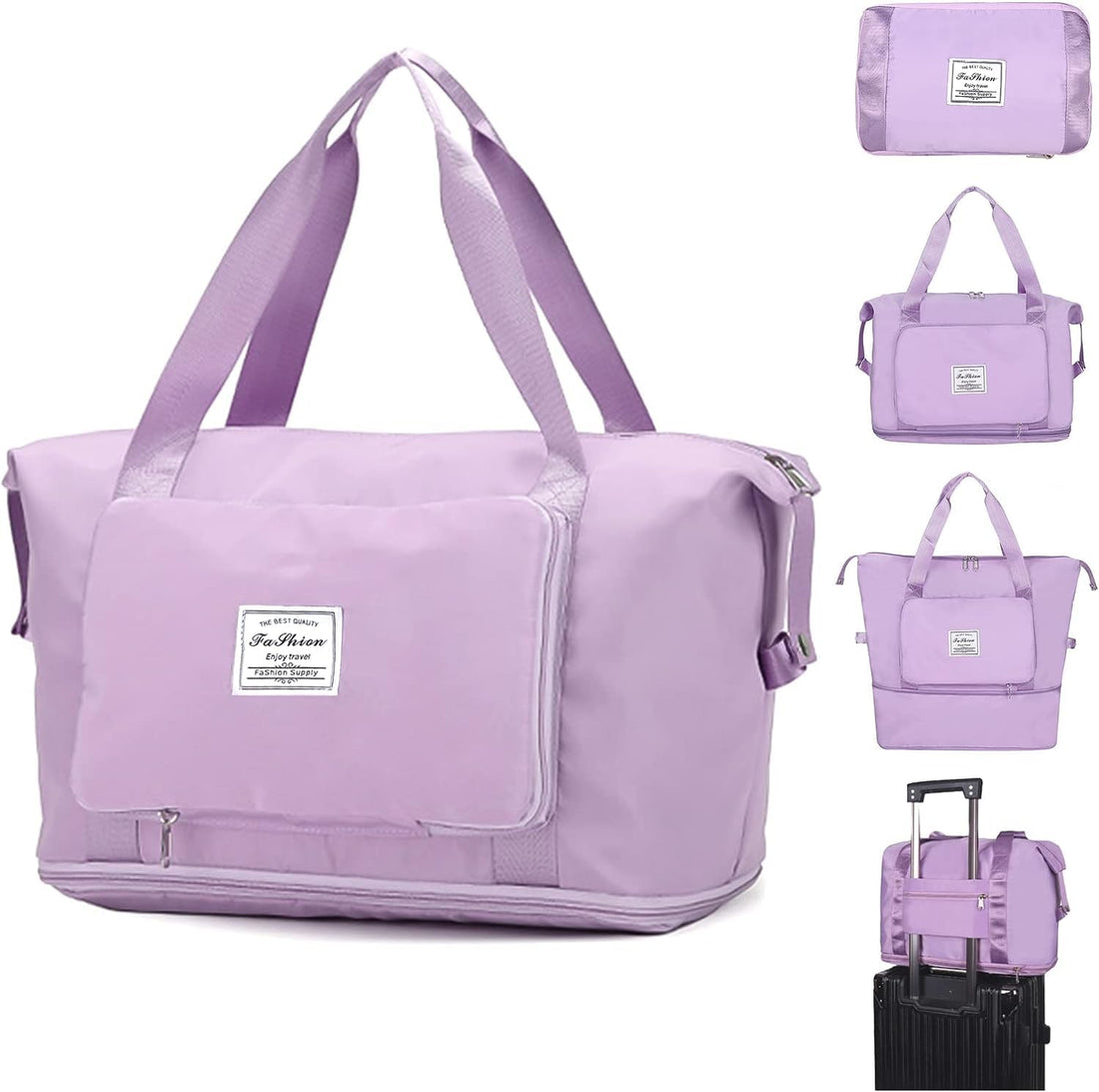 Plan A Large Capacity Foldable Travel Bag, Foldable Travel Bag with Dry and Wet Separator, Upgraded Waterproof Carry Bag (Mauve)