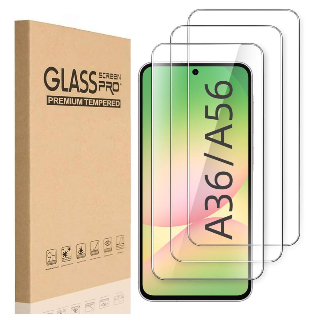 [3-Pack] Zuooiec 9H Tempered Glass Screen Protector for Samsung Galaxy A36/A56, Protection with Fingerprint, Easy to Install, Ultra Clear, Touch Sensitivity, Anti-Scratch Film
