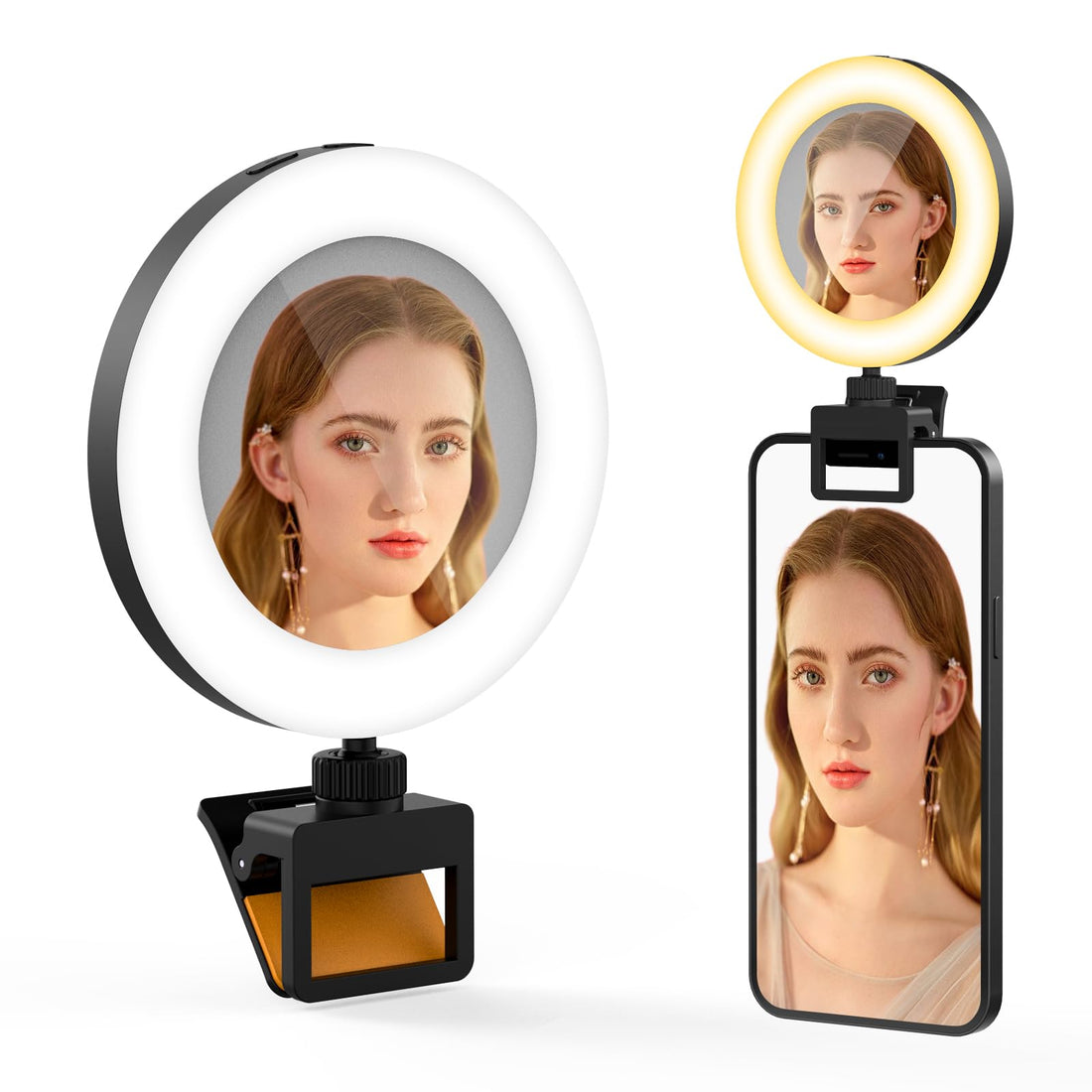 Selfie Ring Light Rechargeable Portable Clip-on Selfie Phone Light with Monitor - 40 LED for Smart Phone Photography, Camera Video, Girl Makes up, CRI>95