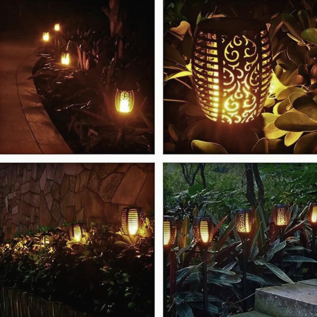 Solar Flame LED Light, Sensor Activated Torch, Waterproof Outdoor Flames, Garden Landscape Decoration Pathway Light With Ground Spikes and Stakes (34 LED)