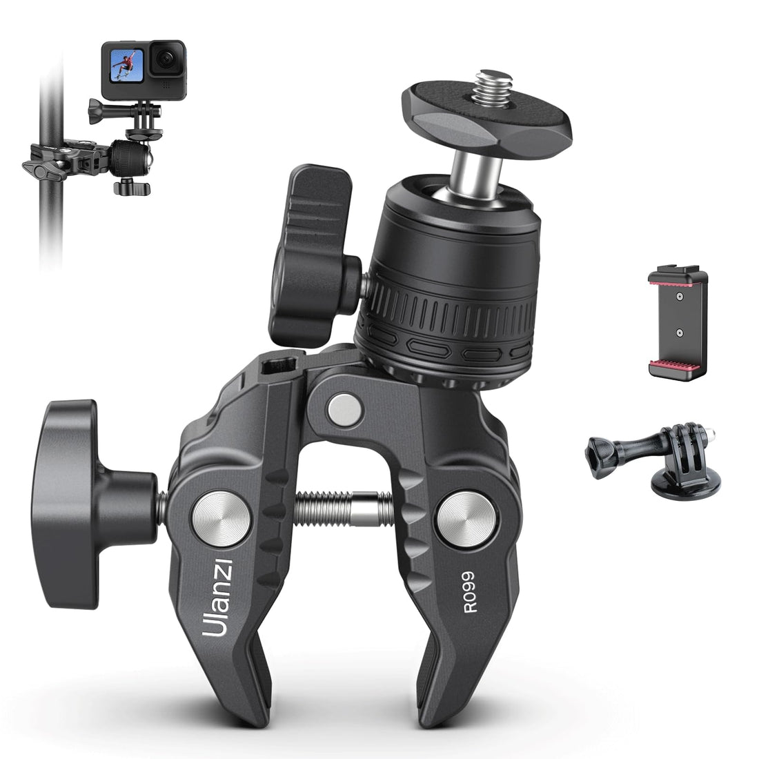 VIJIM Ulanzi Super Clamp, 360° Head Camera Mount, 1/4 Screw Camera Holder for Gopro, Anti-Loose, Crab Crab Clamp for Monitor Support, LCD Monitor, Action Camera, SLR, Bicycle, Bike, Gopro